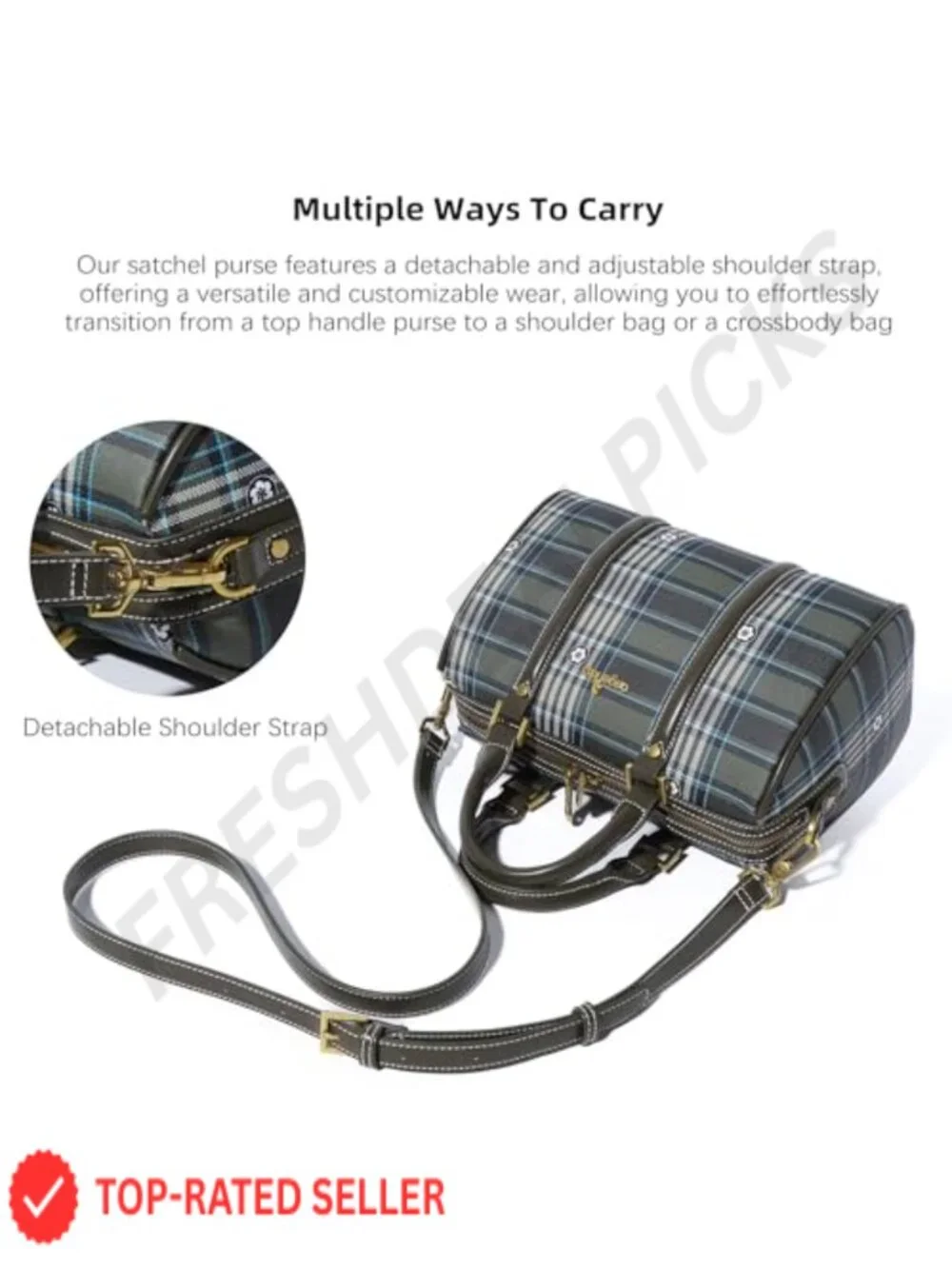 Vegan Leather Barrel Satchel Purse Top Handle Crossbody Bag